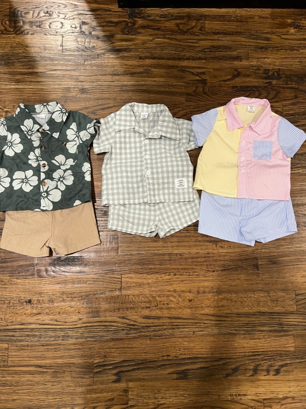Bundle Lot 6-9 month boys matching button shirt short sets.